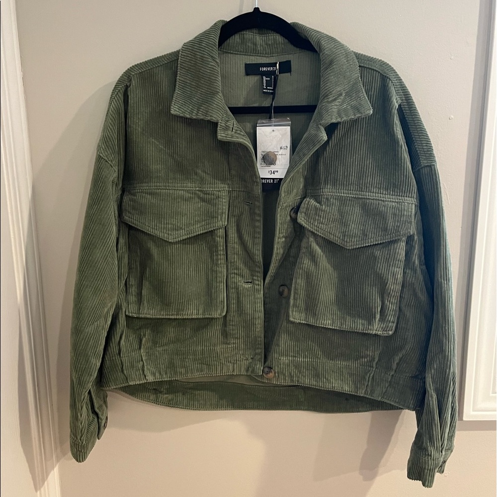 Corduroy Cropped Olive Green Jacket